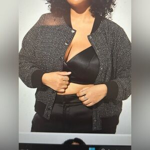 Torrid Black Boucle Varsity Bomber Jacket